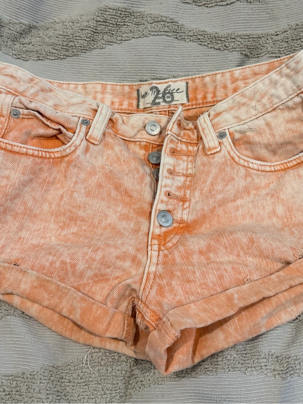 We The Free Apricot Acid-Wash Denim Shorts